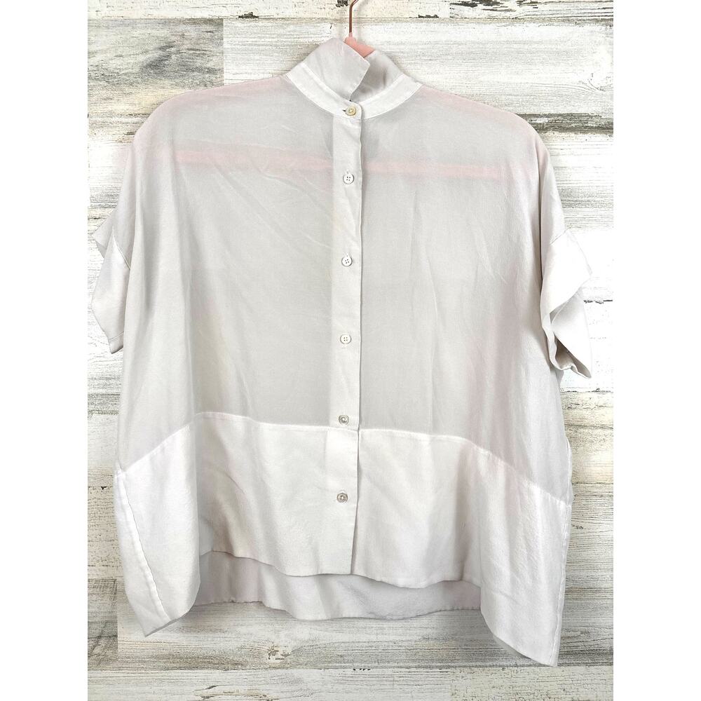 Everlane Womens XS Cream 100% Silk Sheer Button Up Blouse Minimalist Luxe